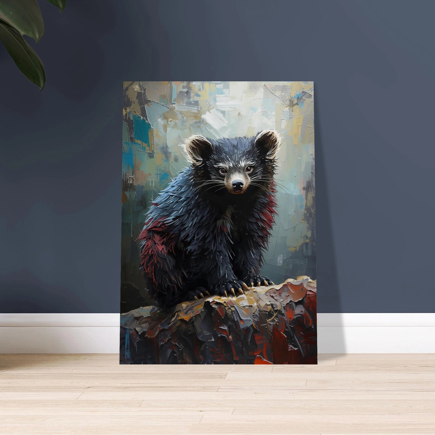 Binturong i texturerad impasto-målning, konstnärlig och stämningsfull.