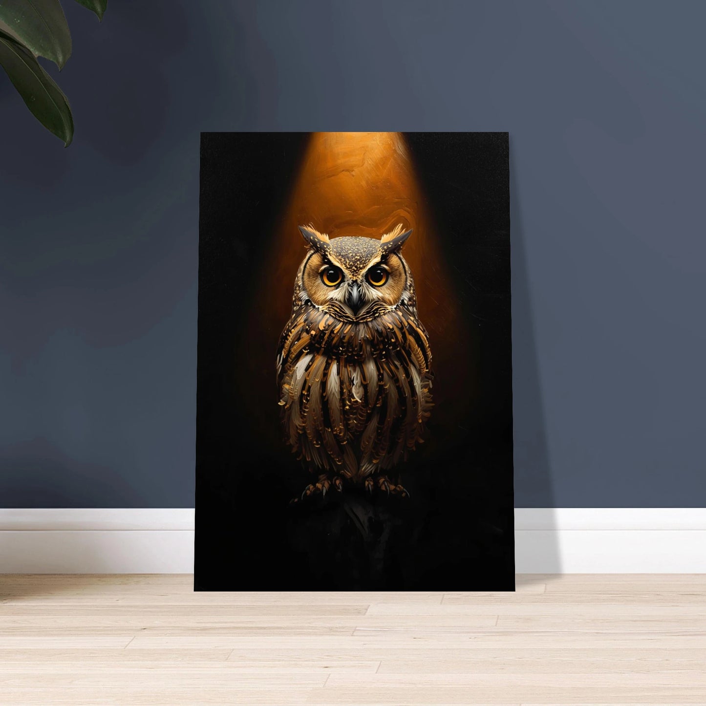 Uggla med intensiv blick i impasto oljemålning, mystisk och detaljerad