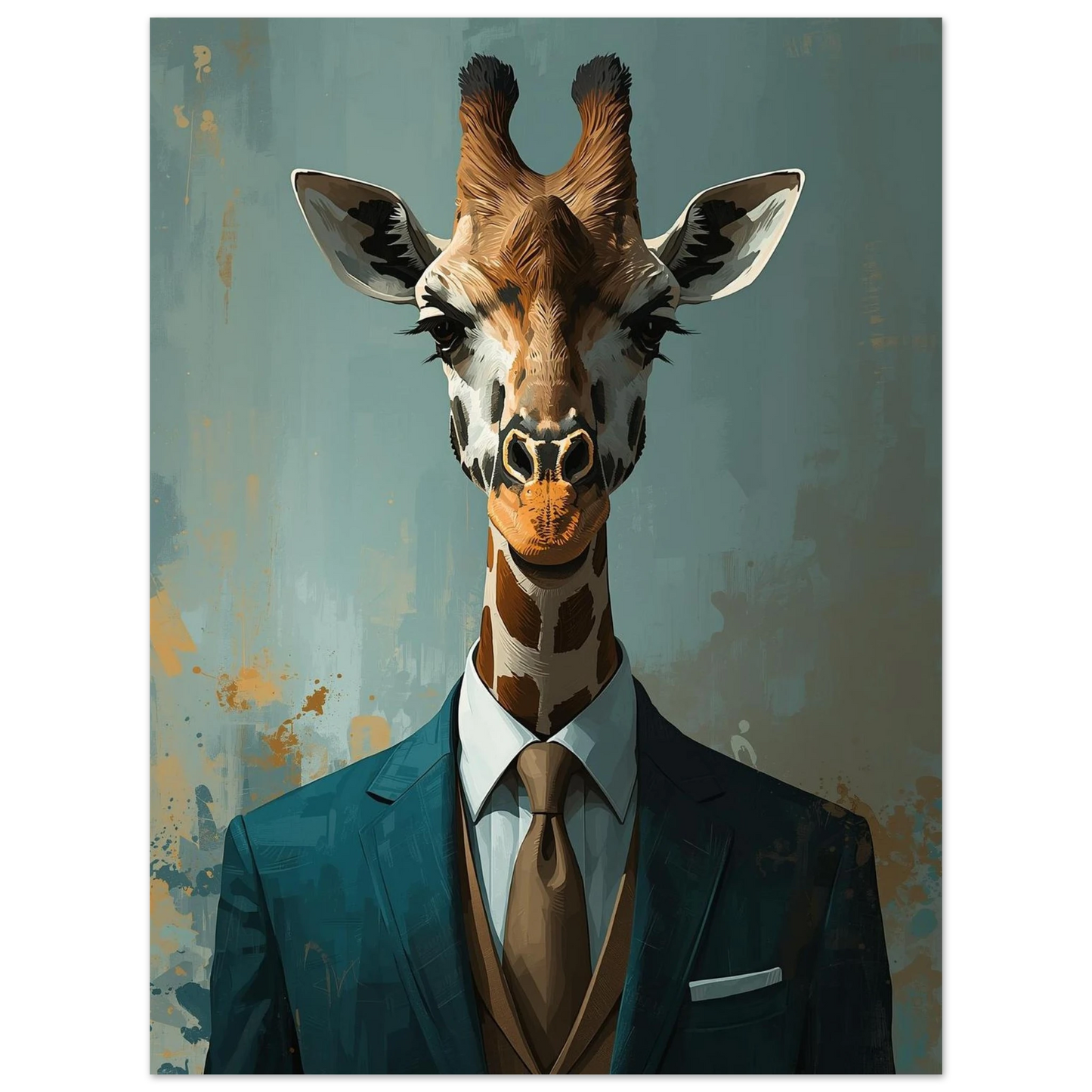 Väggkonst med en giraff klädd som en affärsman – målad poster