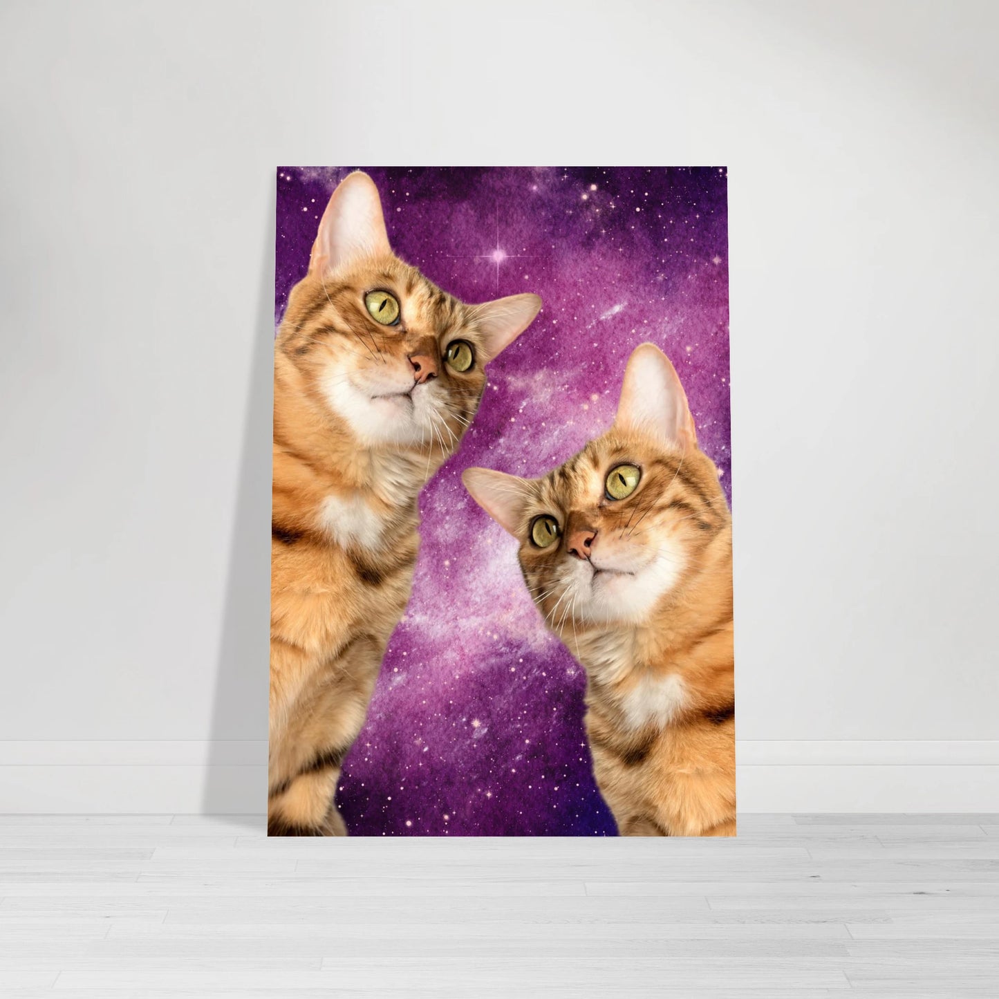 Illustration av katter i rymden med stjärnor och galaktiskt ljus – Målad poster