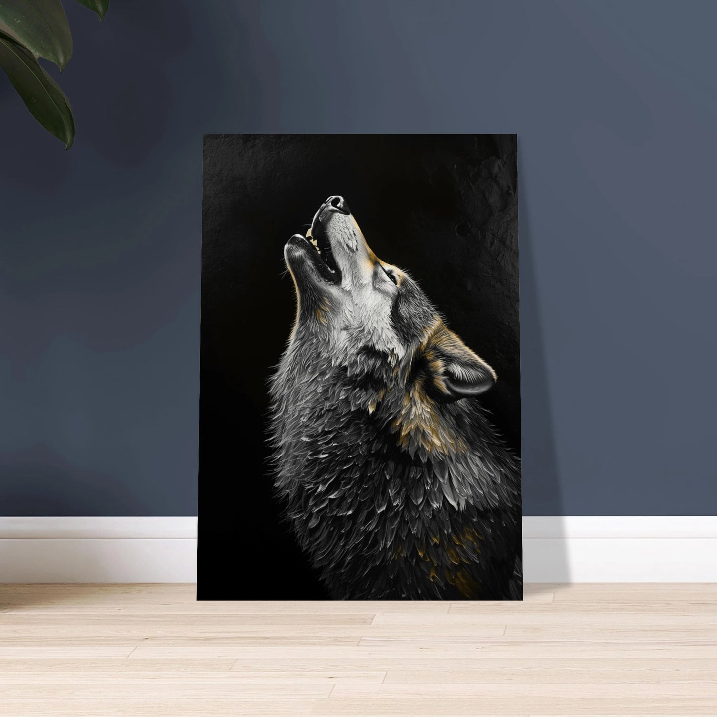 Ylande varg i impasto-stil, uttrycksfullt djurmotiv med kraftfull stämning