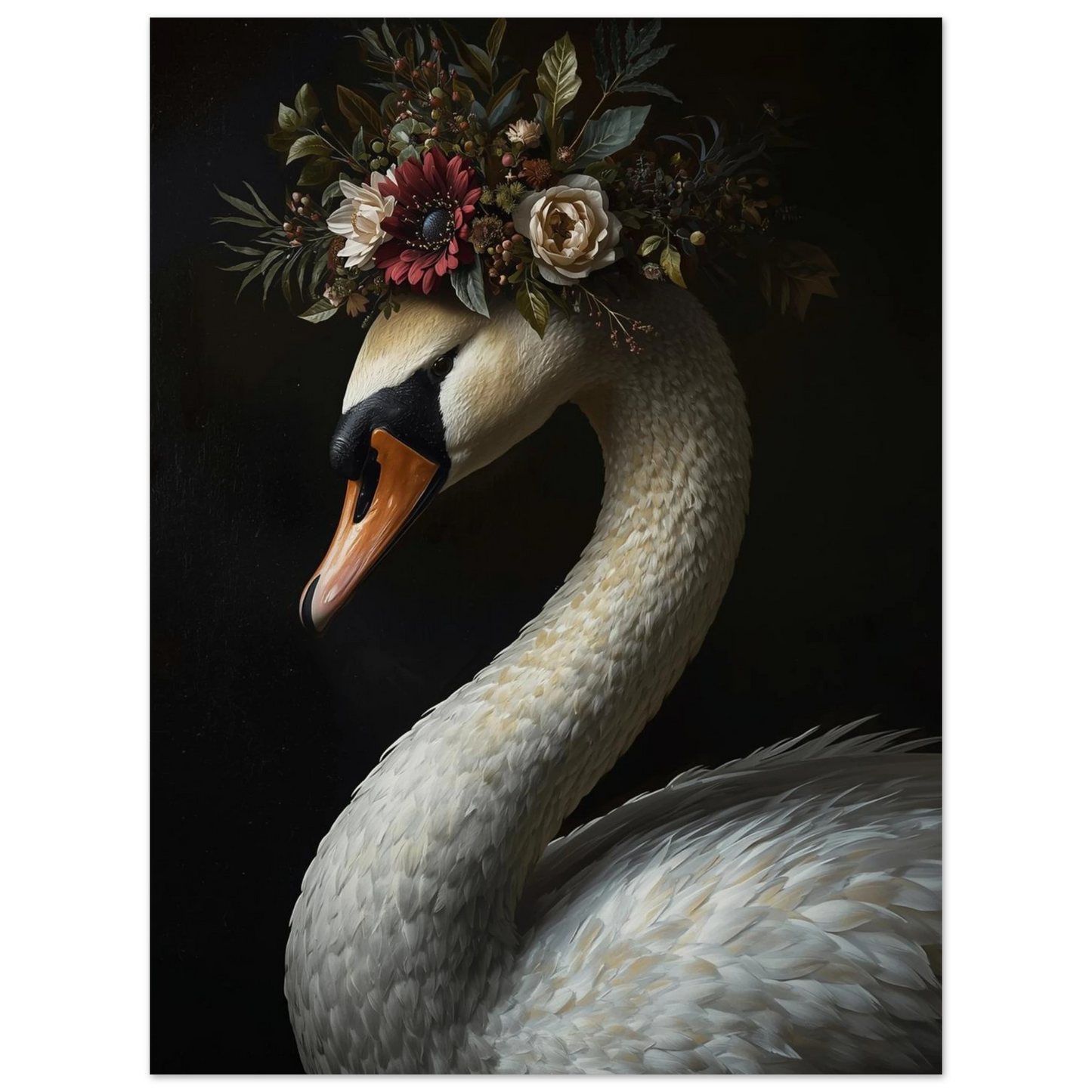 Konstnärlig svanposter med dämpade toner och blommor – Målad poster