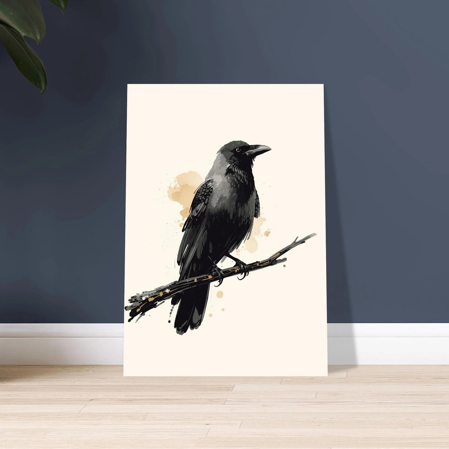 Korp på gren, mystisk och detaljerad illustration