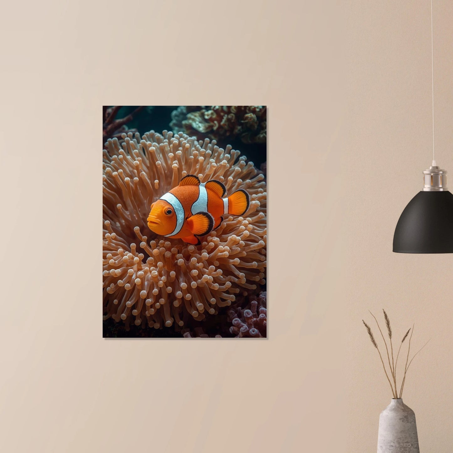 Fiskmotiv med clownfisk och mjuka anemoner – Fotorealistisk poster