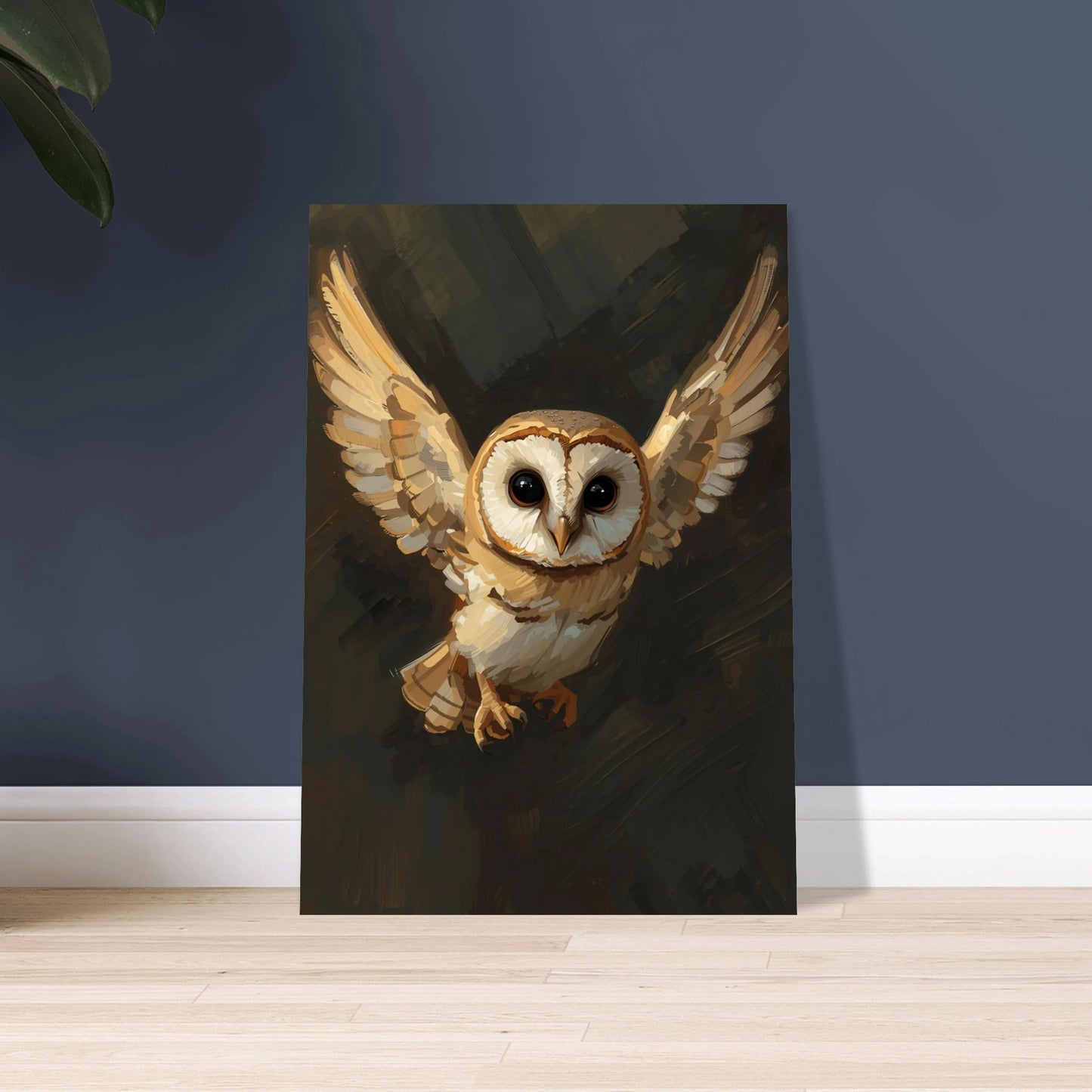 Söt uggla med stora ögon, målad i varma toner