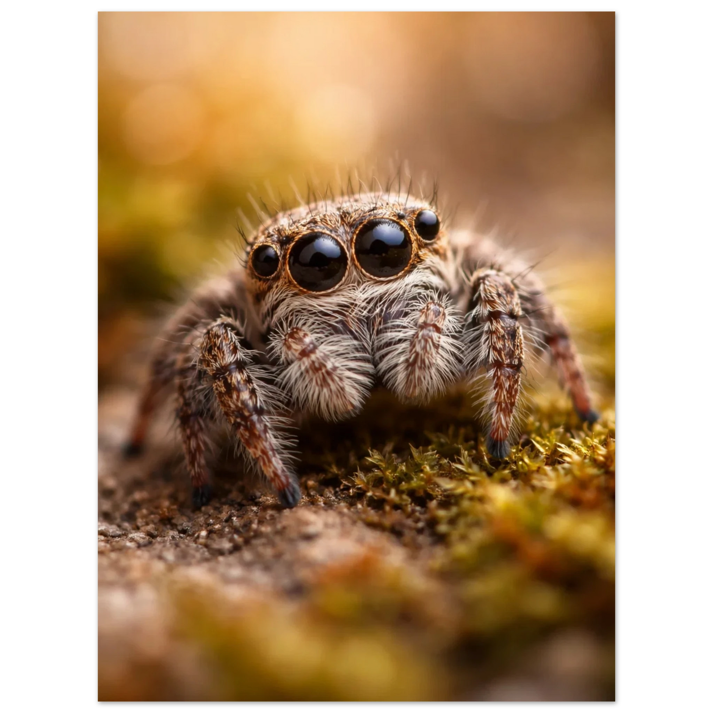Hoppspindel fotograferad på nära håll med mjuk bakgrund – Fotorealistisk poster