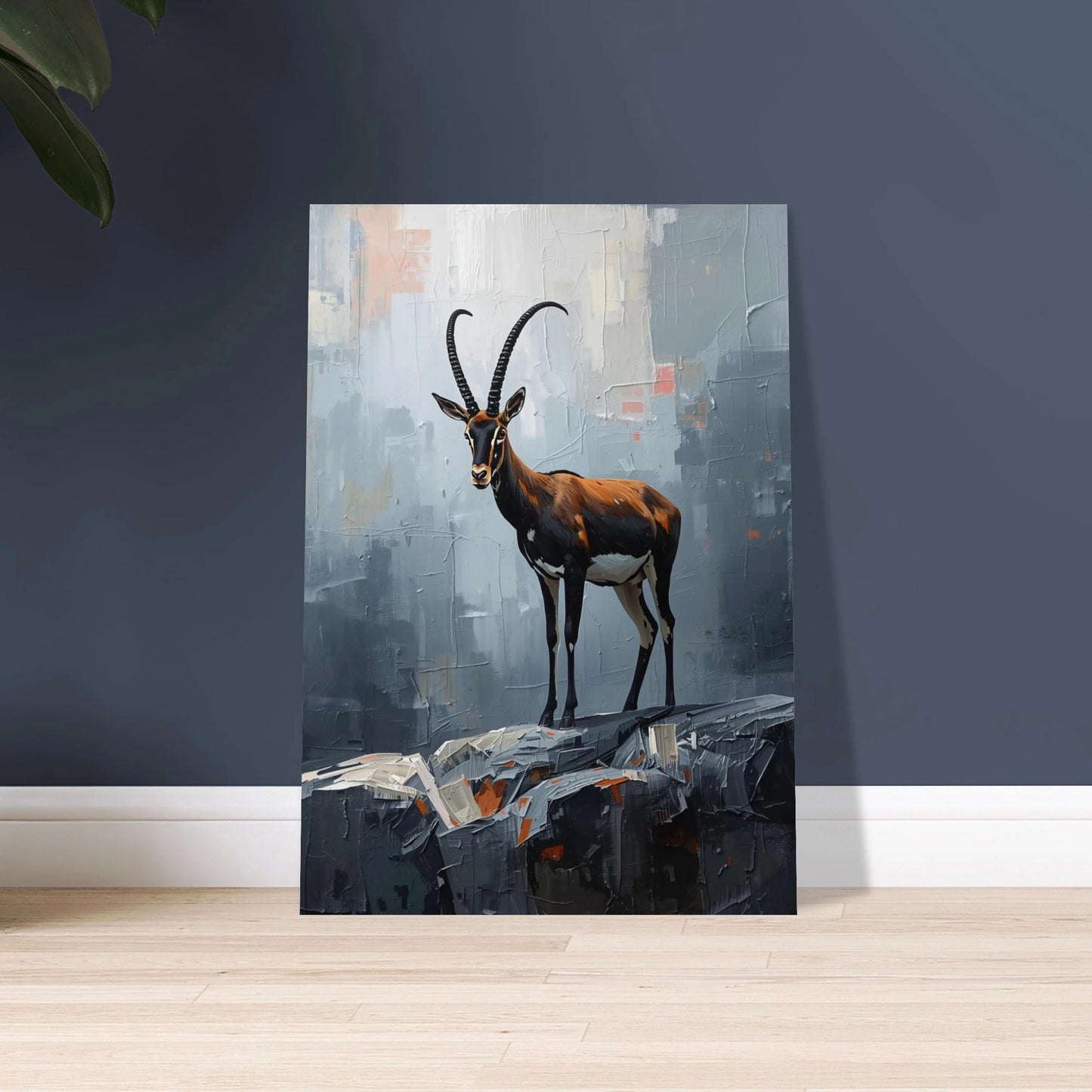Saola i semiabstrakt oljemålning, impasto-teknik, mystisk stämning.