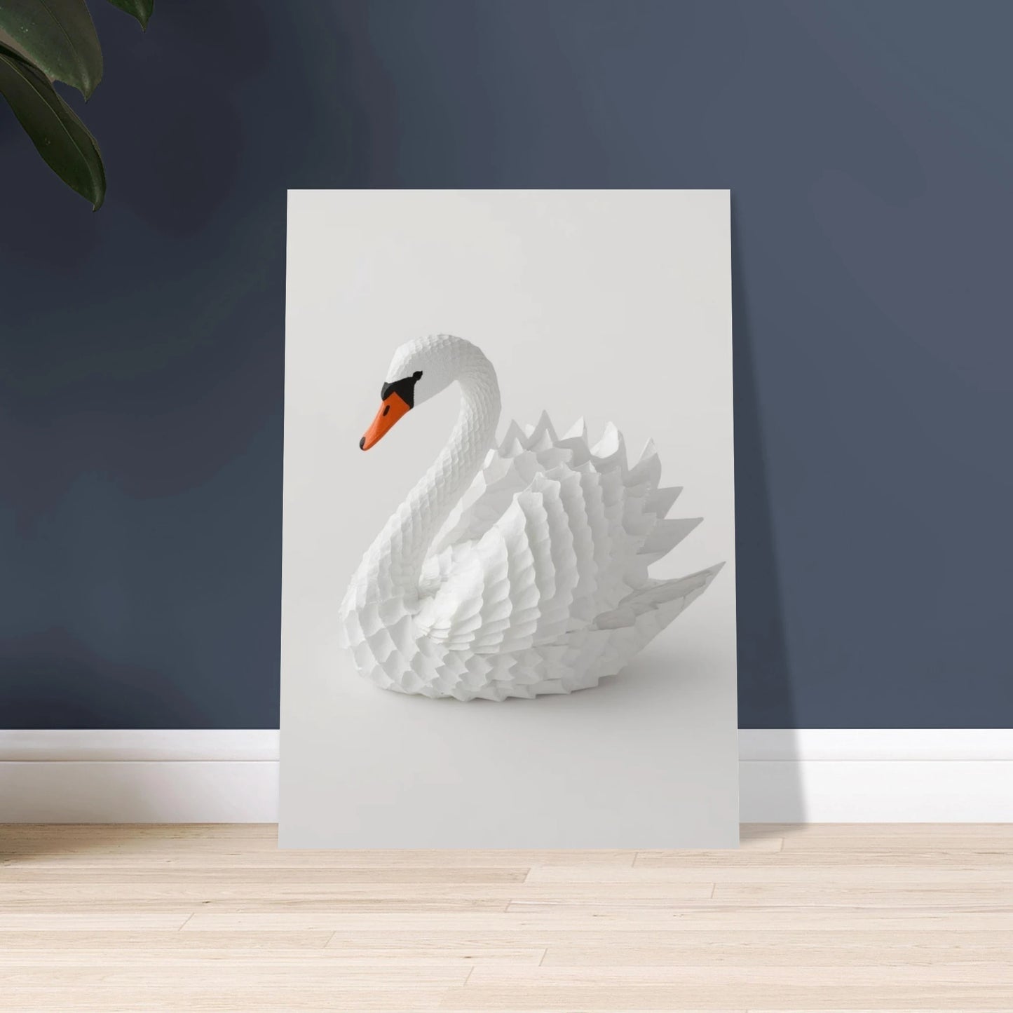 Origami svan i vitt papper, konstnärlig och elegant design