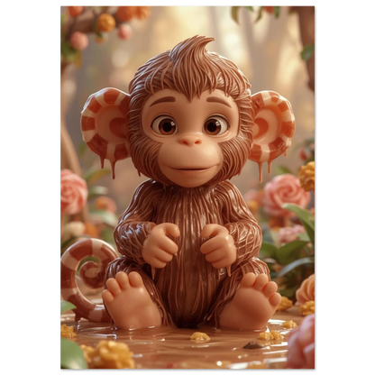Ljusbrun karamellapa med polkagrisöron i ett drömskt godislandskap – 3D-illustration