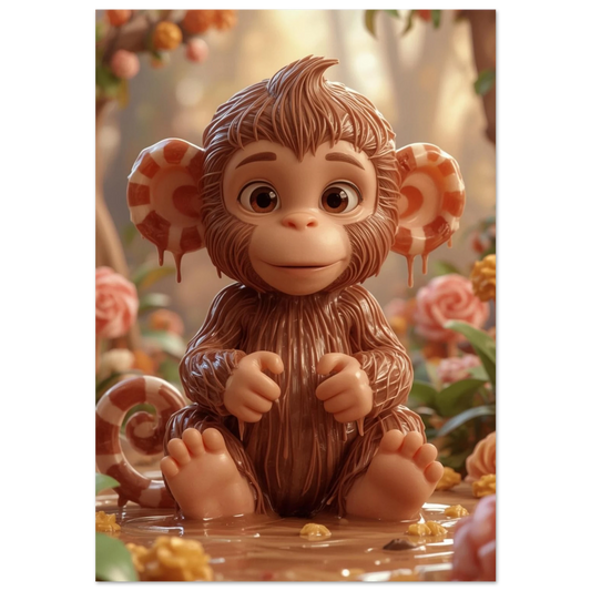 Ljusbrun karamellapa med polkagrisöron i ett drömskt godislandskap – 3D-illustration
