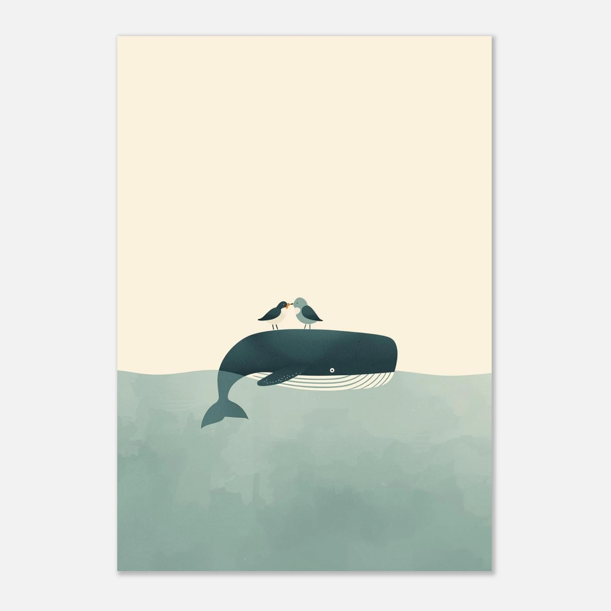 Modern illustration av en stor val i havet, lekfullt djurmotiv