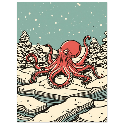 Konstnärlig illustration av en bläckfisk som vilar på havsis