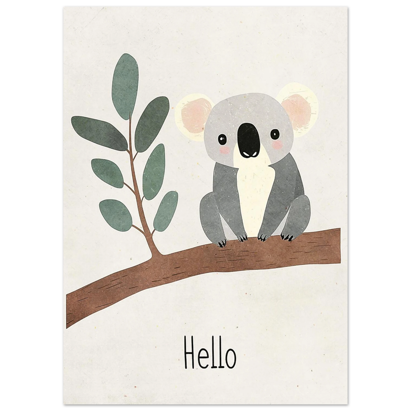 Illustration av en sittande koala med texten Hello – djurposter