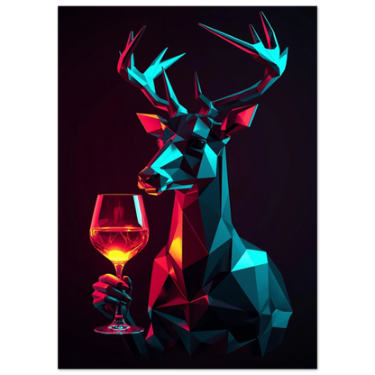 Abstrakt digital illustration av en hjort med ett glas rött vin