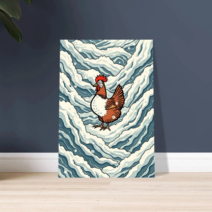 Höna i djup snö, konstnärlig illustration med drömlik stämning