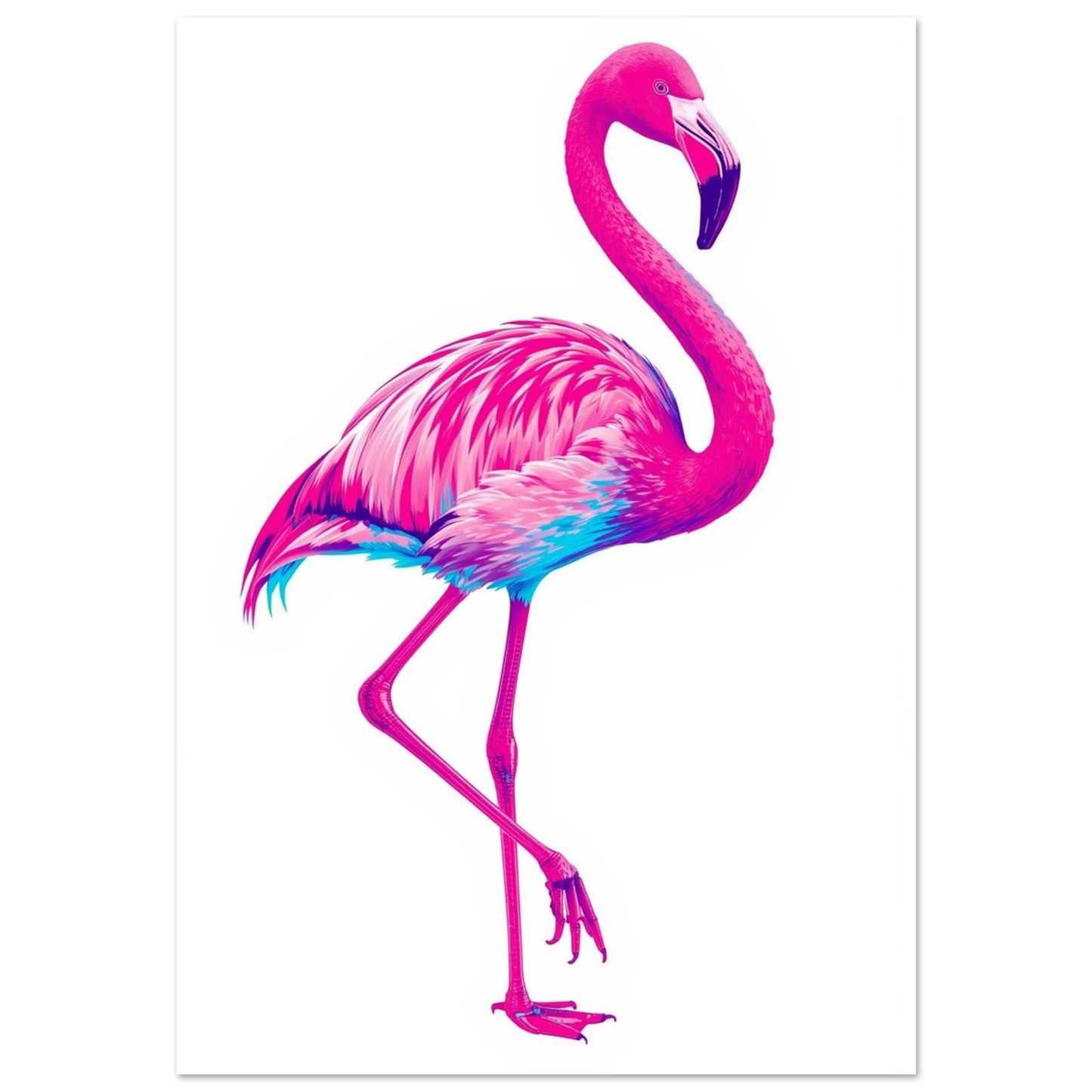 Stolt flamingo i neonrosa och turkosa toner – modern pop art poster