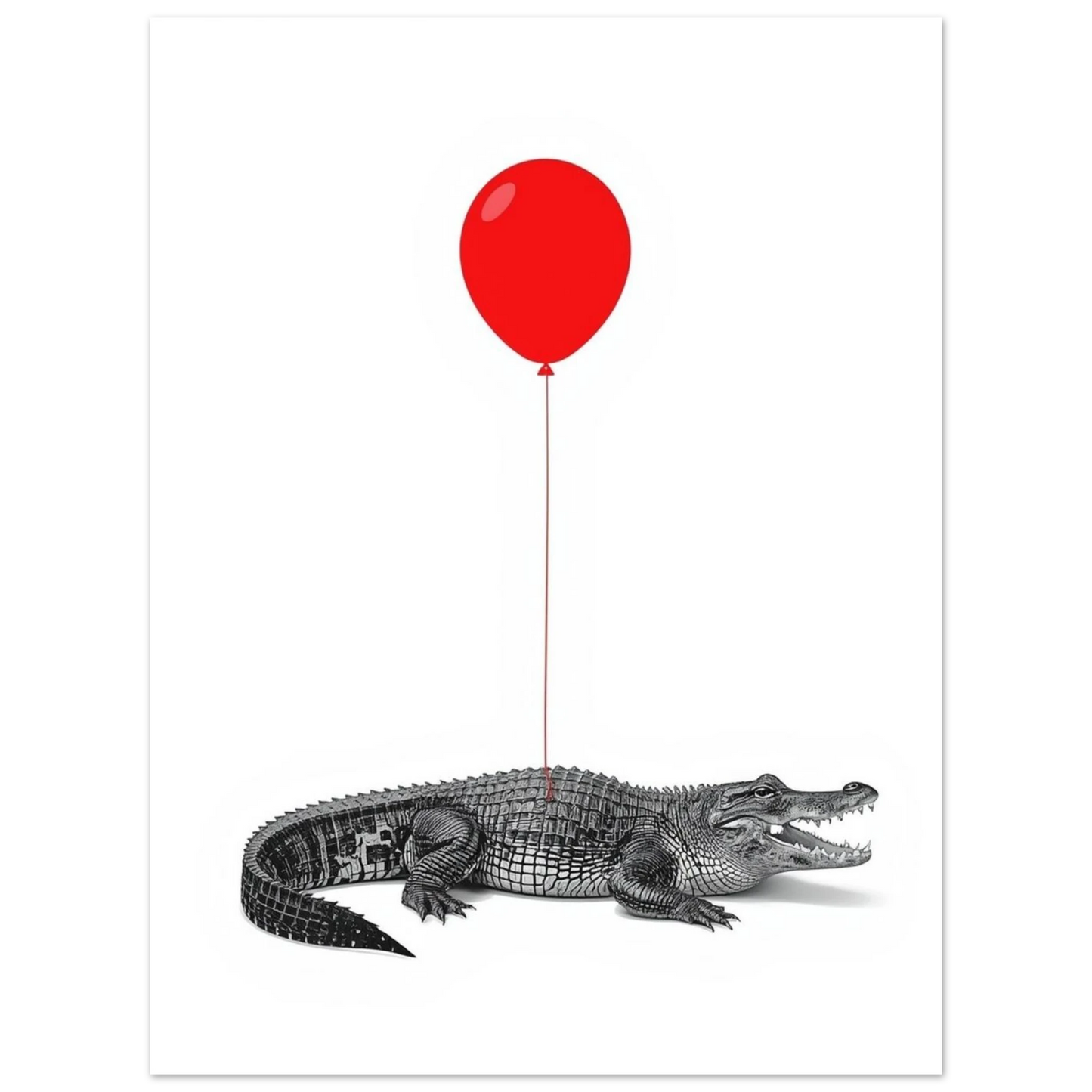 Grafiskt print med en realistisk krokodil i kontrast mot rött