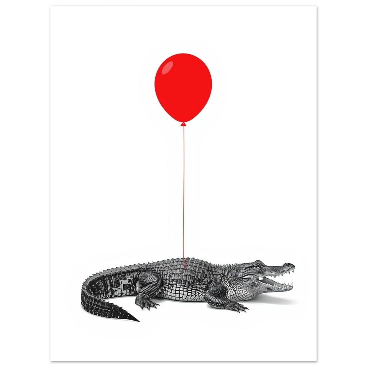 Grafiskt print med en realistisk krokodil i kontrast mot rött