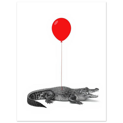 Grafiskt print med en realistisk krokodil i kontrast mot rött