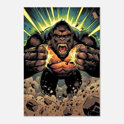 Gorilla som slår sig för bröstet i en dynamisk serieillustration, väggkonst