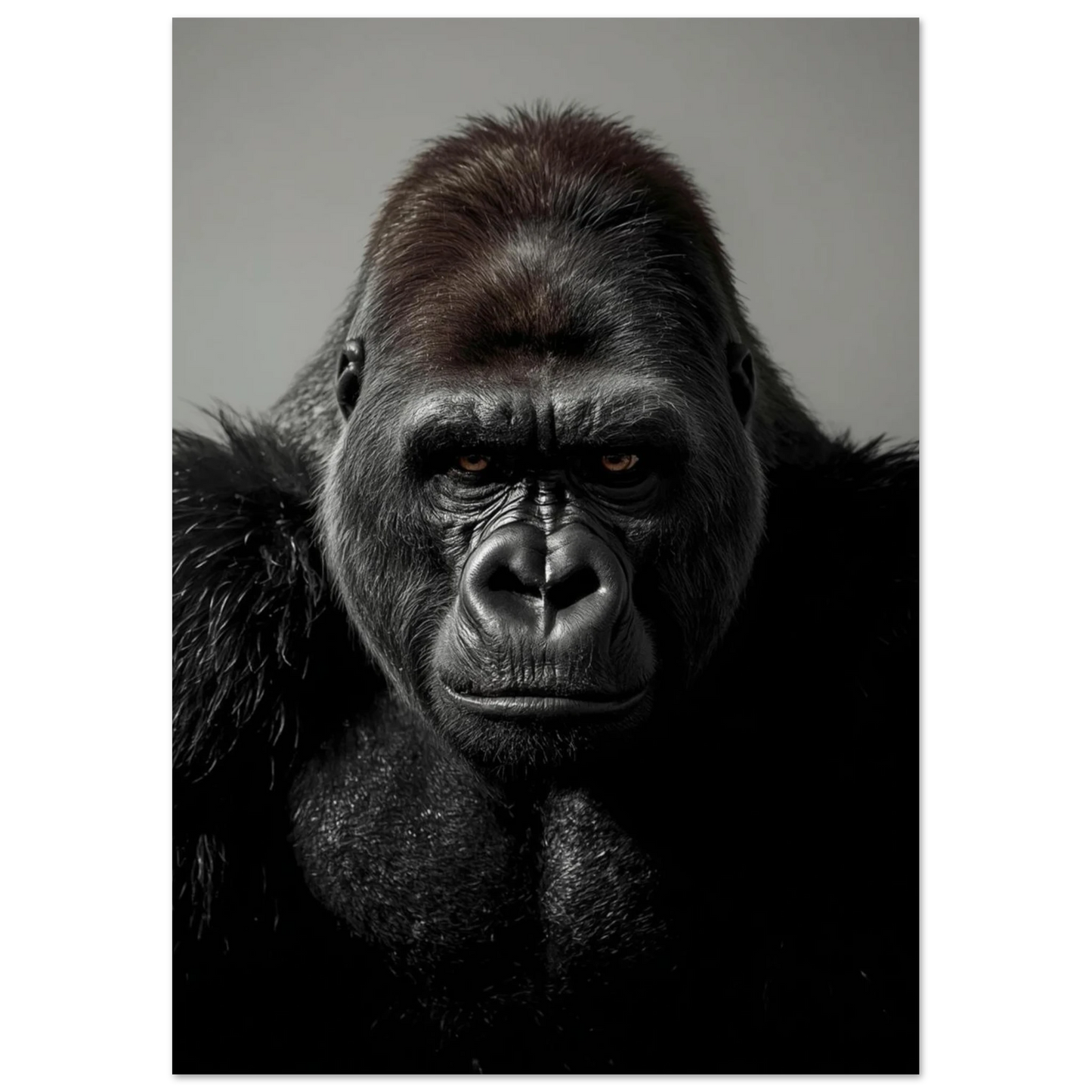 Detaljrikt porträtt av en gorilla med fokus på ögonen