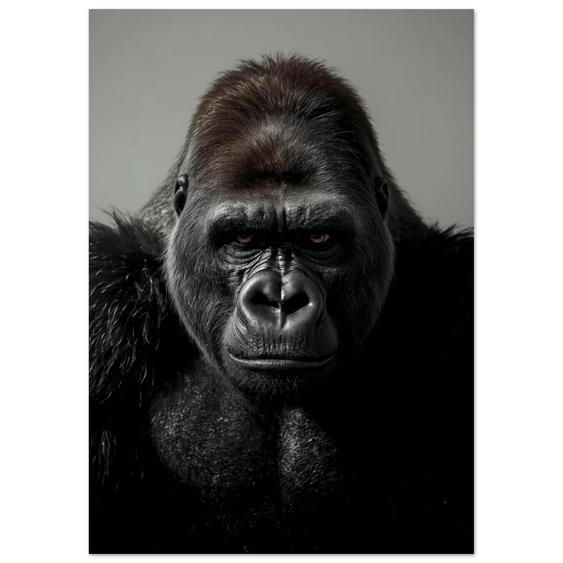 Detaljrikt porträtt av en gorilla med fokus på ögonen