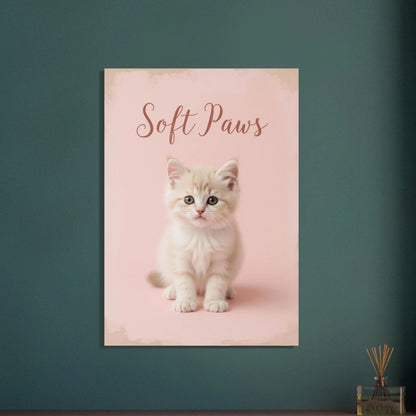 Fluffig kattunge med gröna ögon på rosa bakgrund, söt och charmig.