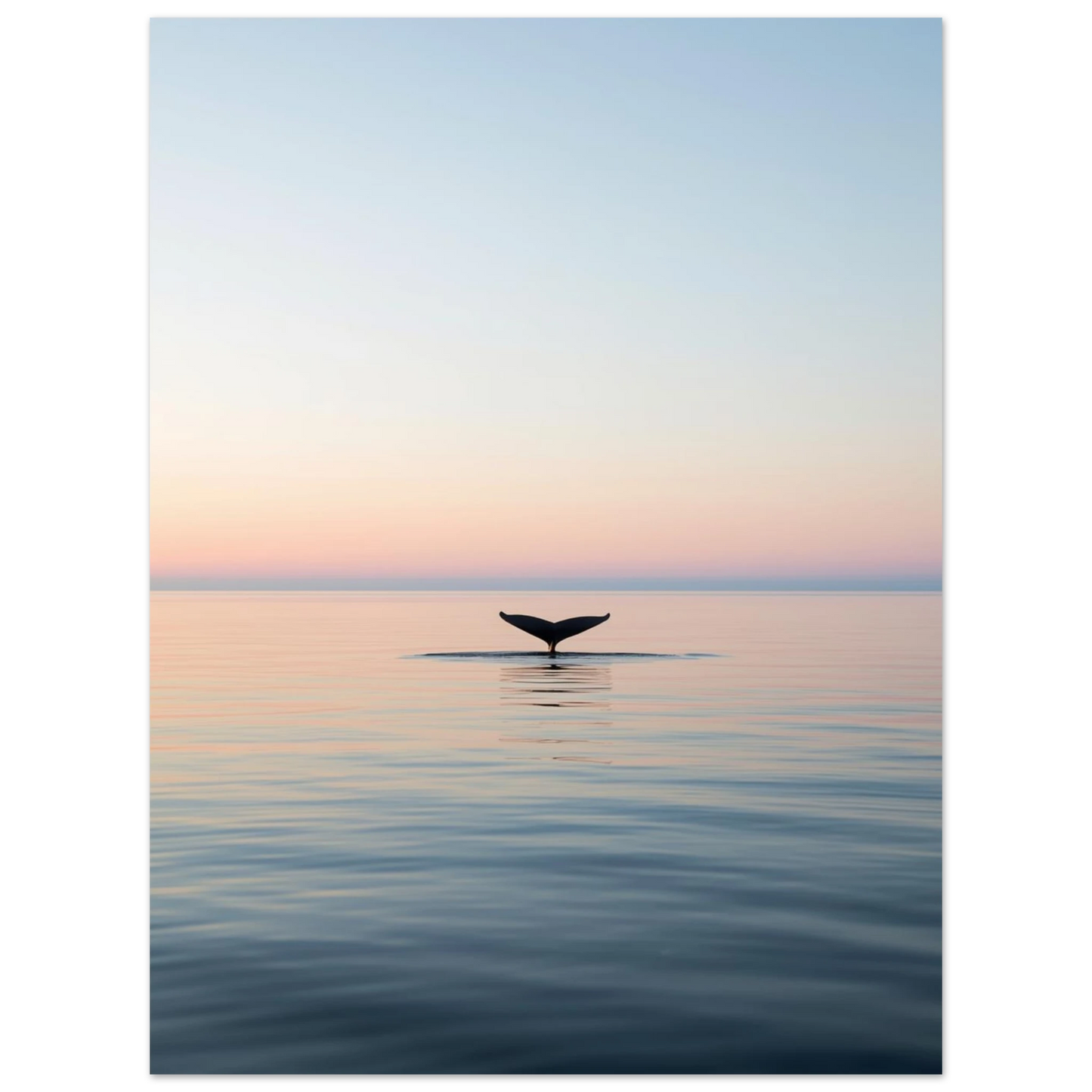 Ensam valstjärt i vattnet vid solnedgång, minimalistiskt motiv – Fotorealistisk poster