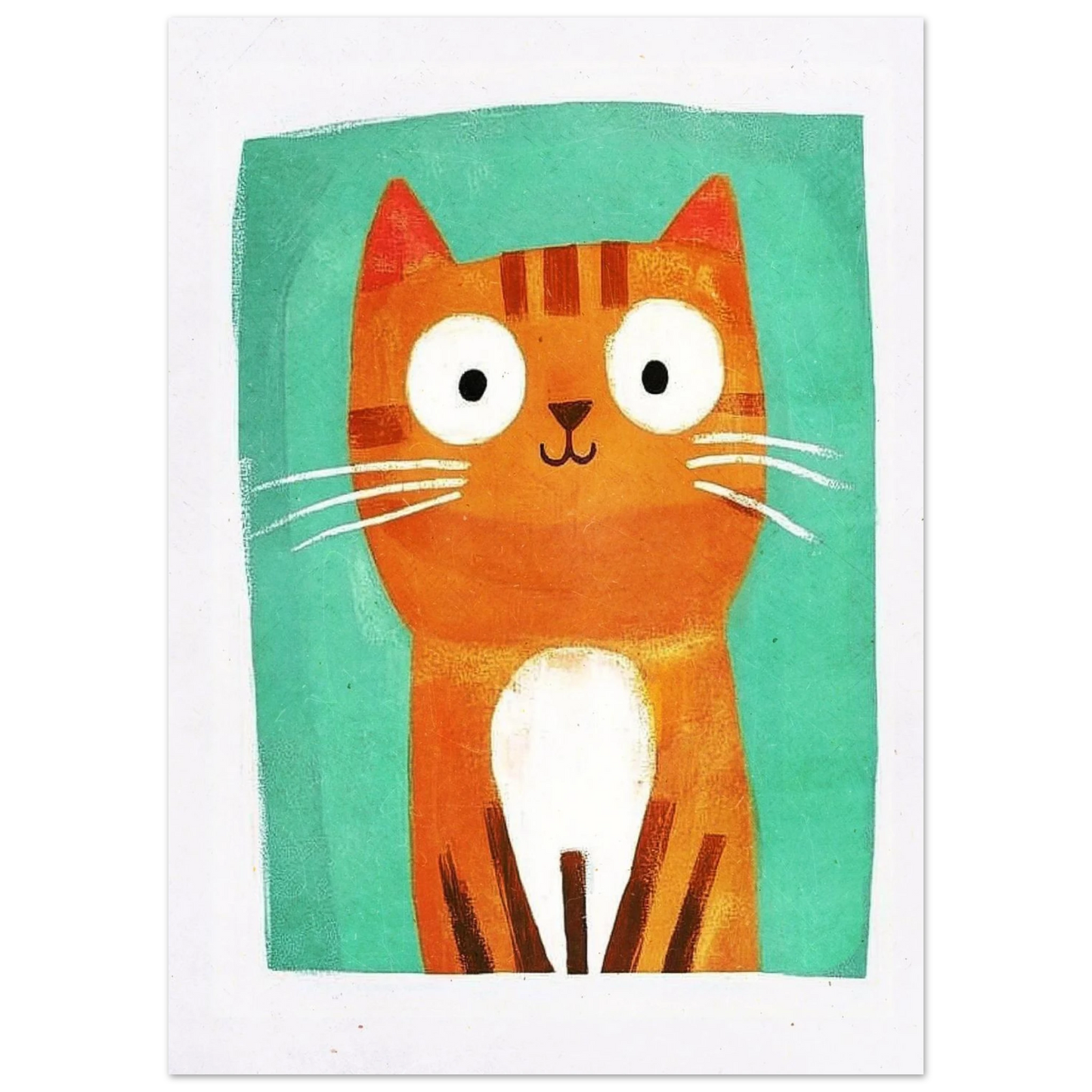 Närbild på illustrerad orange katt med vita morrhår – grafiskt print