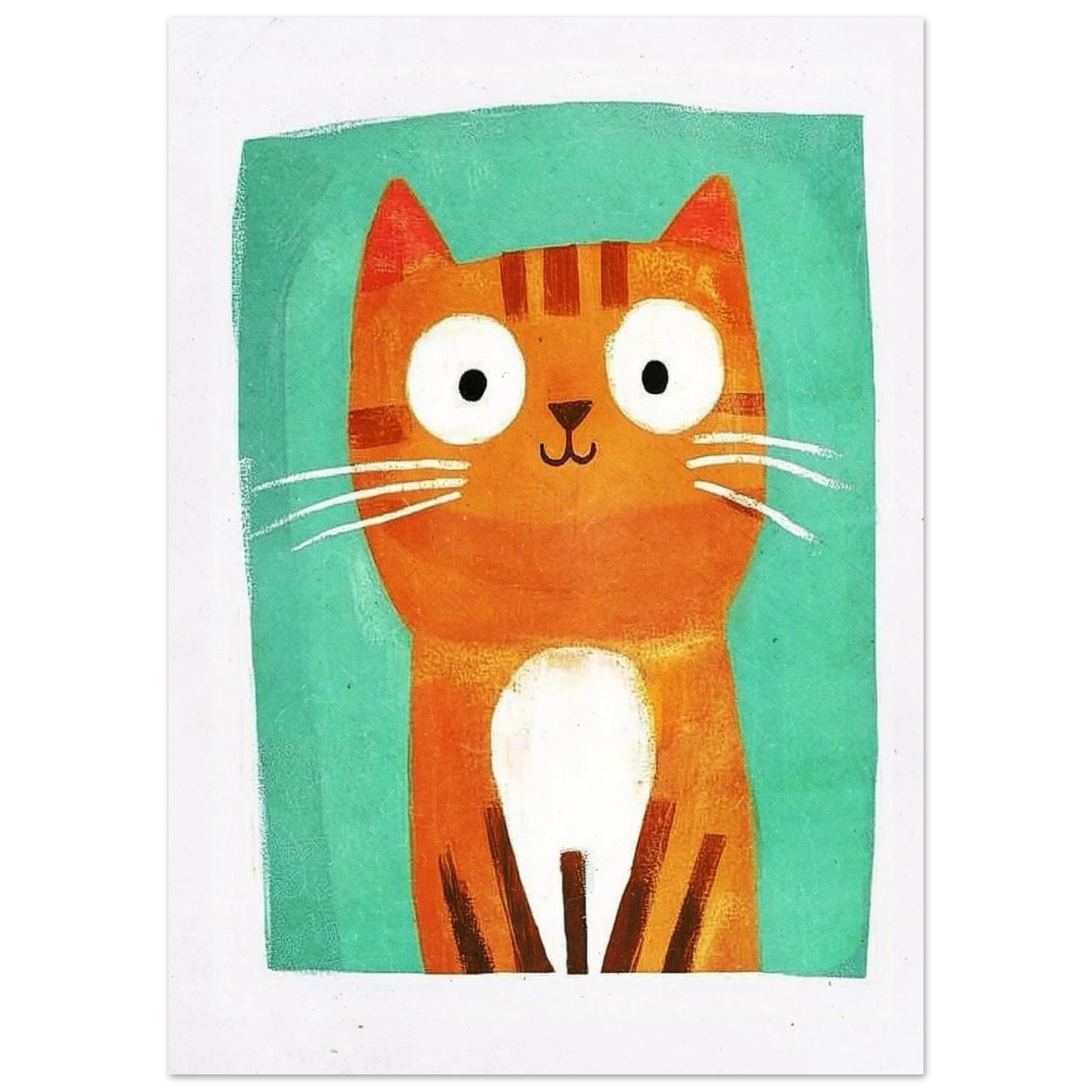 Närbild på illustrerad orange katt med vita morrhår – grafiskt print