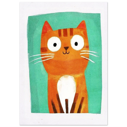 Närbild på illustrerad orange katt med vita morrhår – grafiskt print