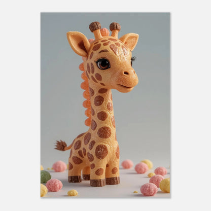 Vänlig giraffkaraktär med karamellstruktur på ljus bakgrund för barnrummet