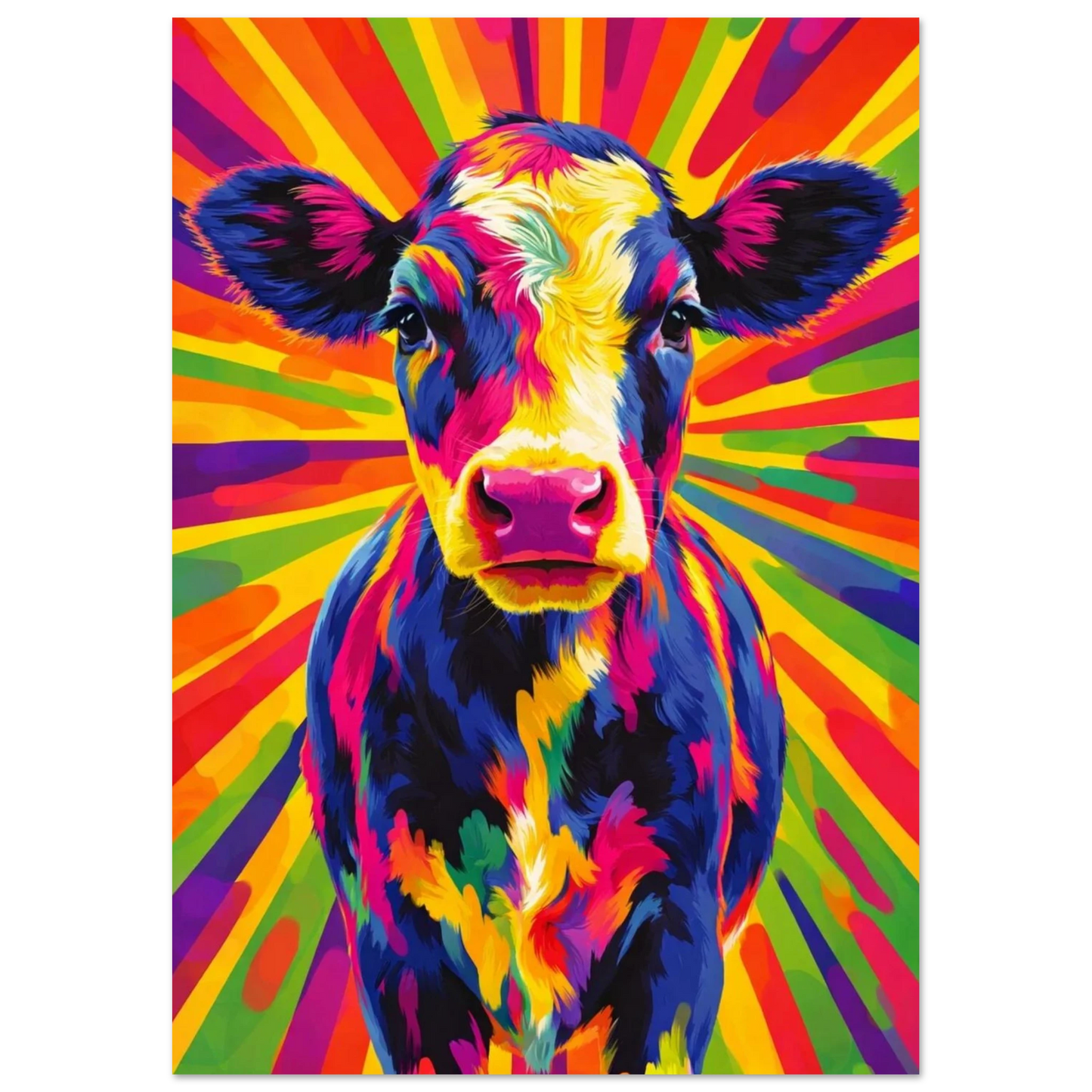 Färgglatt porträtt av en ko i modern konststil – Retro poster