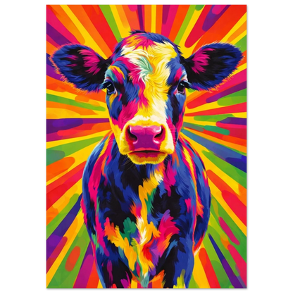 Färgglatt porträtt av en ko i modern konststil – Retro poster