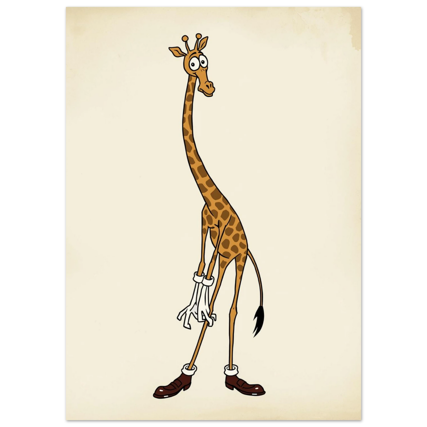 Tecknad giraff med lång hals i vintage 30-talsstil på beige bakgrund