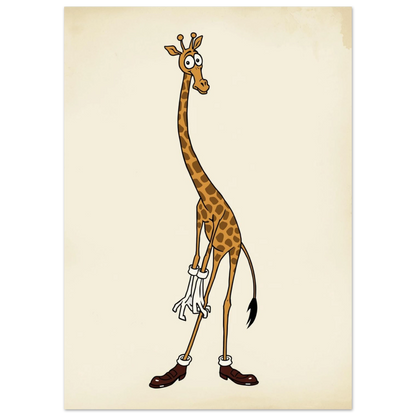 Tecknad giraff med lång hals i vintage 30-talsstil på beige bakgrund
