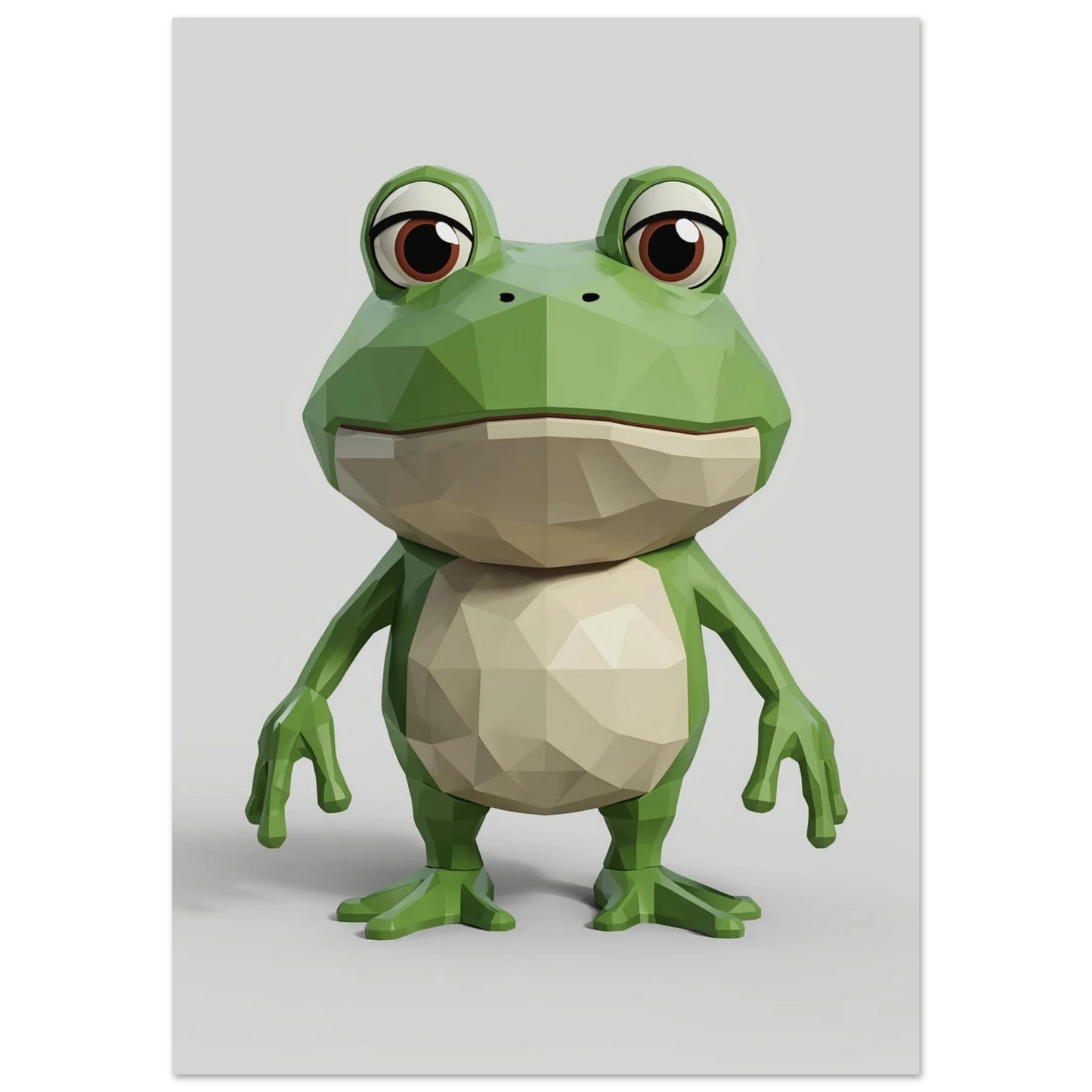 Lekfull grodposter med retro 3D-grafik och mjuka gröna färgtoner