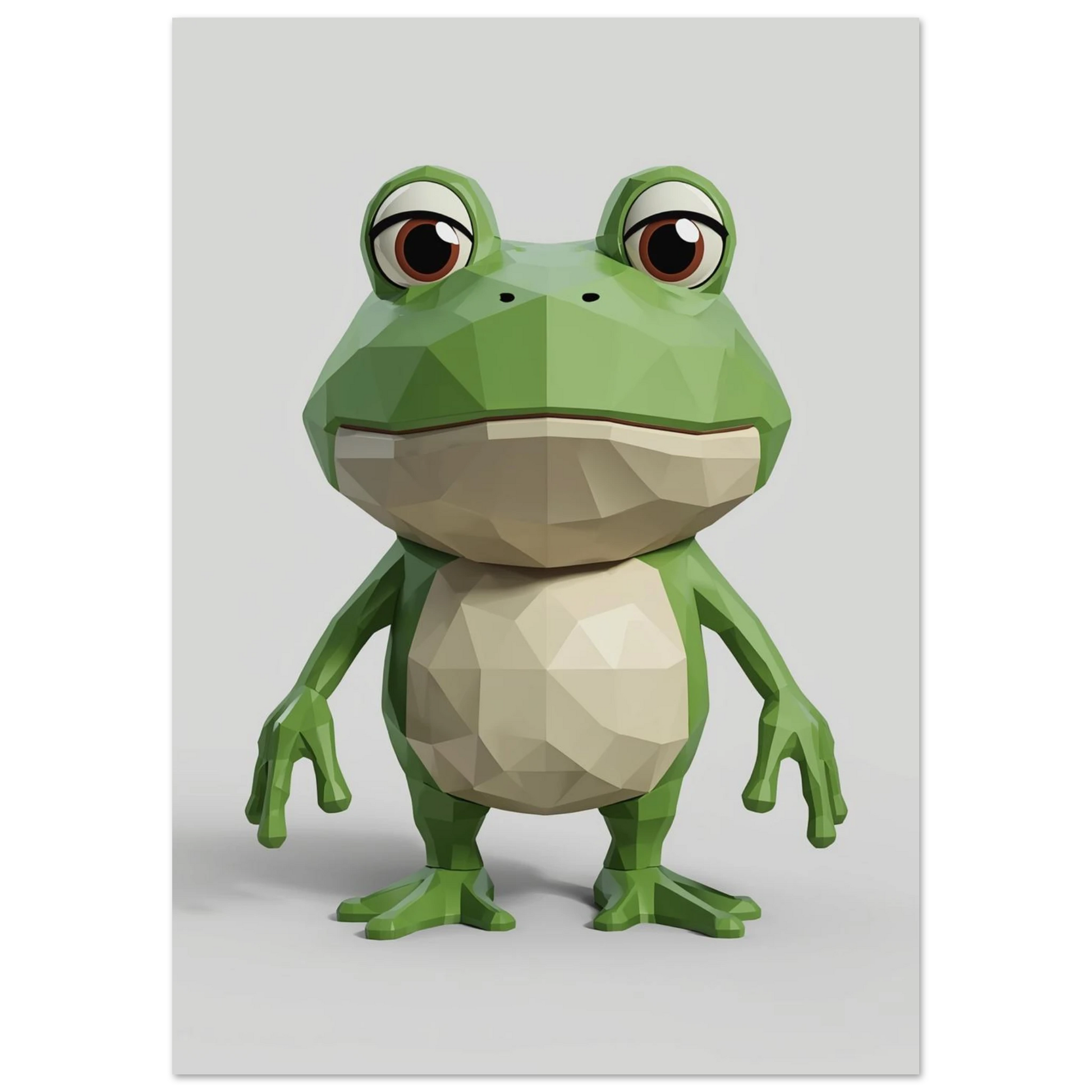 Lekfull grodposter med retro 3D-grafik och mjuka gröna färgtoner