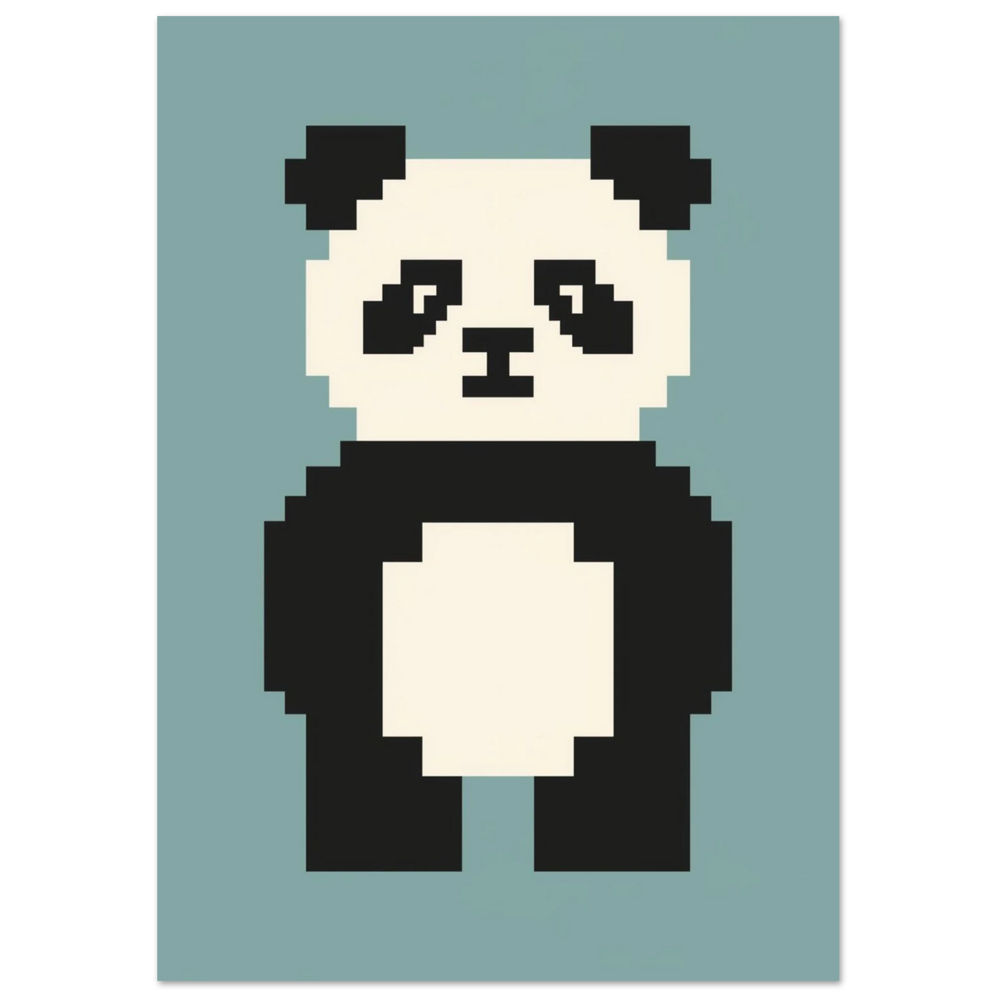 Retroinspirerad pixelposter med en panda i grafisk stil