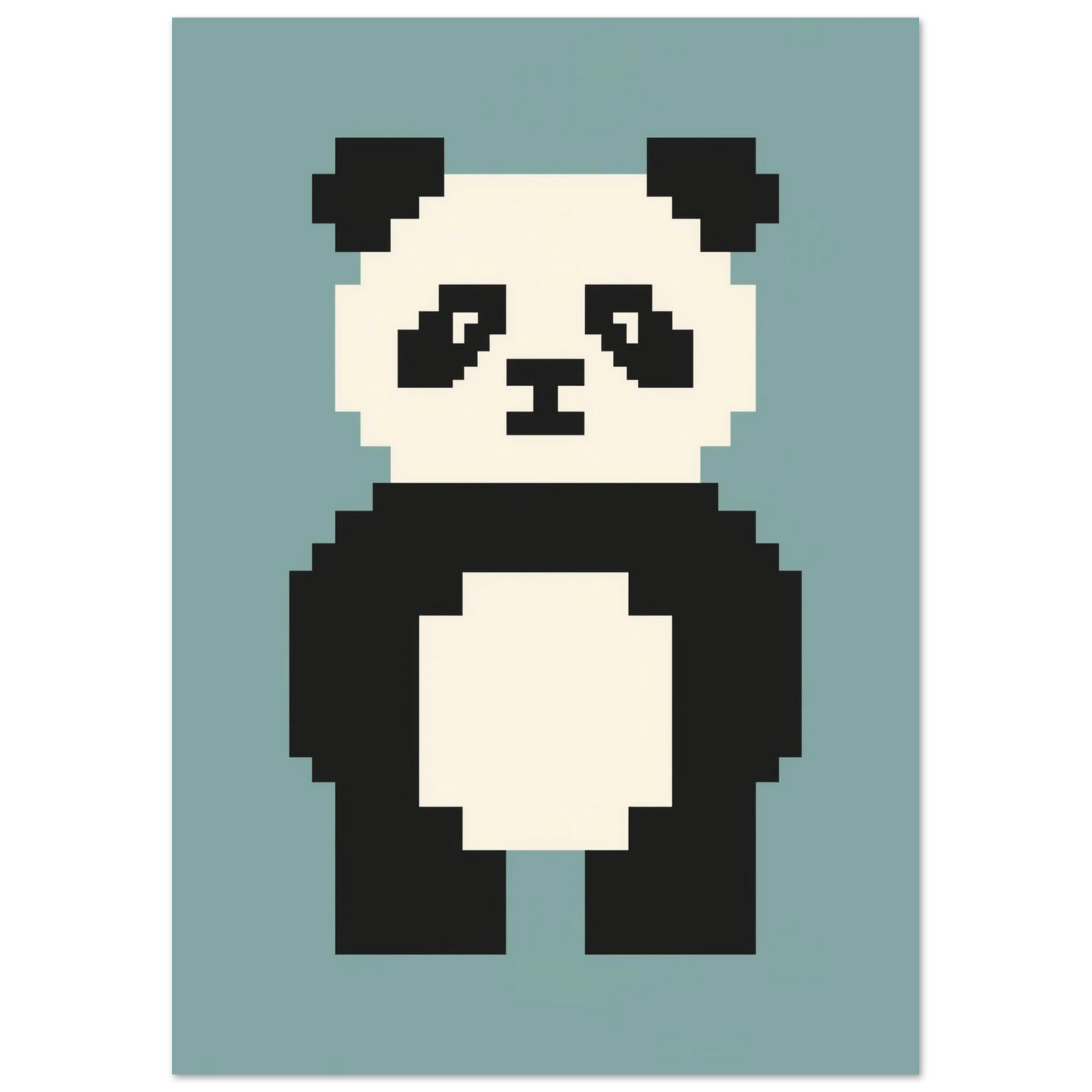 Retroinspirerad pixelposter med en panda i grafisk stil