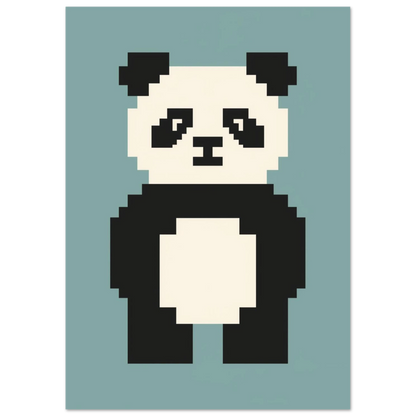 Retroinspirerad pixelposter med en panda i grafisk stil