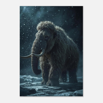 Stämningsfullt porträtt av en mammut på isen, frostig väggkonst
