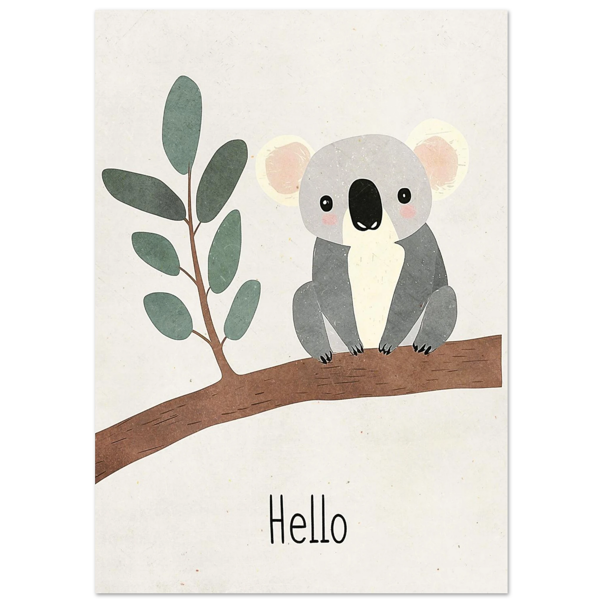 Söt koala i mjuk grafisk stil mot ljus beige bakgrund