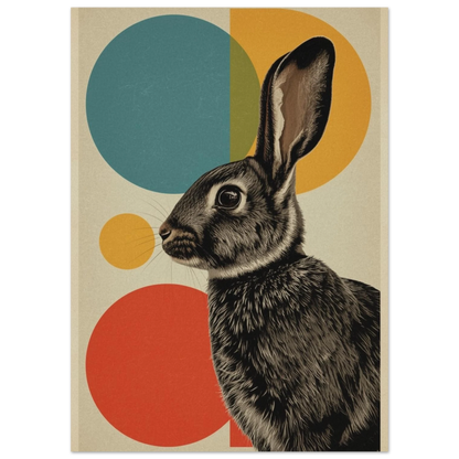 Närbild på illustrerad kanin med vintage geometriska former – retro poster