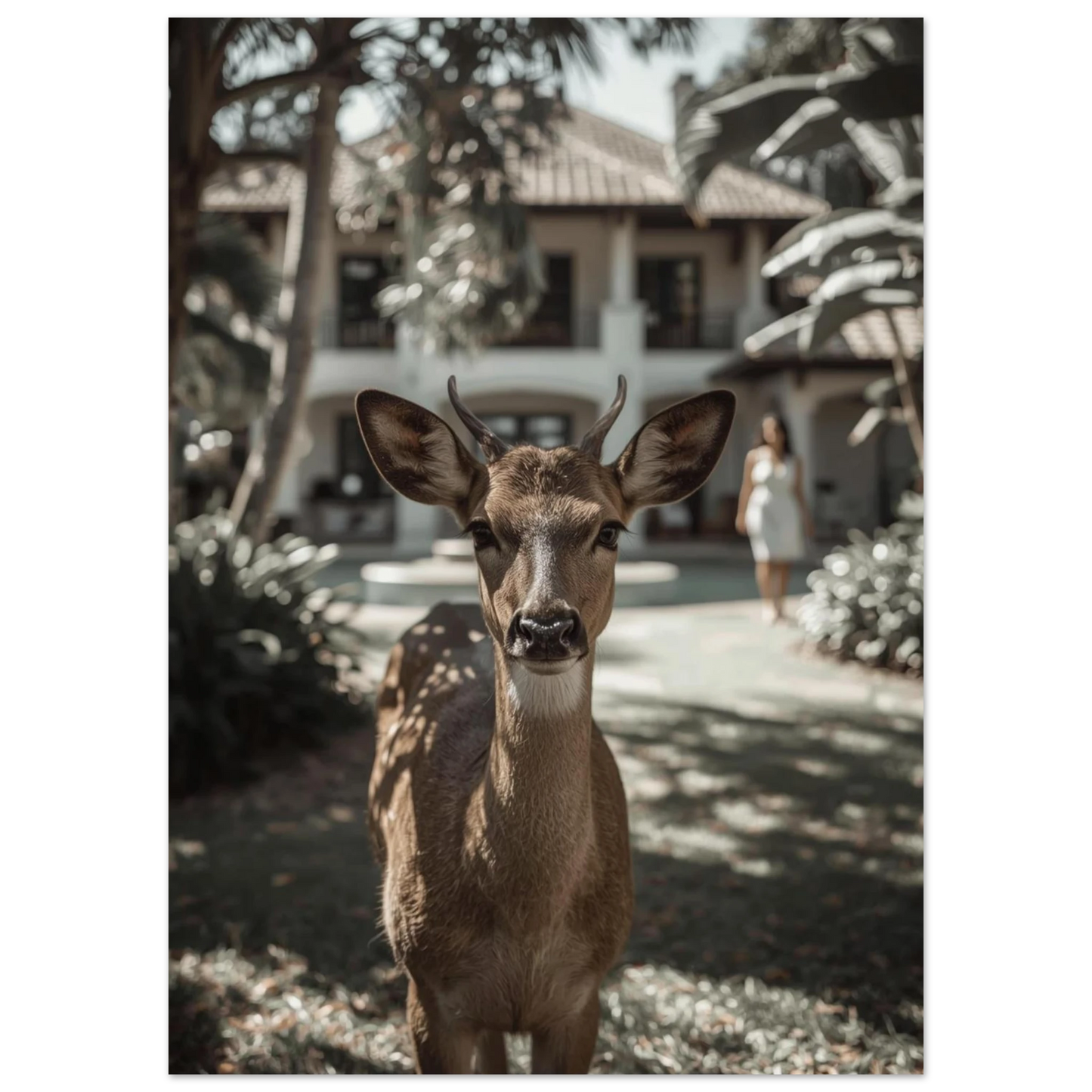 Närbild på hjort i lummig miljö med vackert skuggspel, naturmotiv