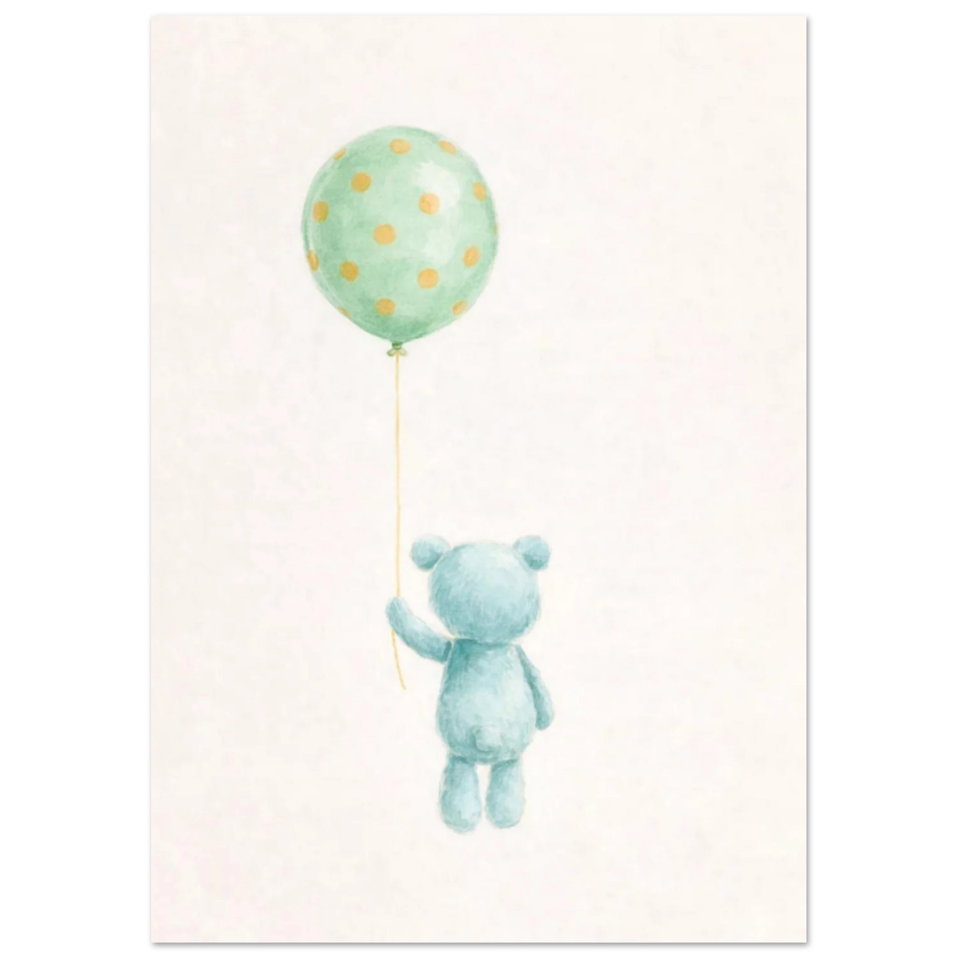 Konstnärlig illustration av nallebjörn med grön ballong, baksida – Målad poster