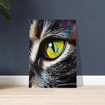 Kattöga i expressiv impasto oljemålning med mystisk blick