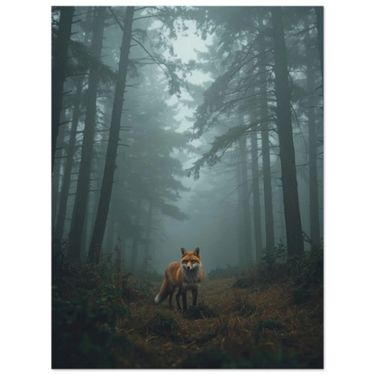 Fotorealistisk poster av en räv i skymningsljus med mörk passepartout-effekt