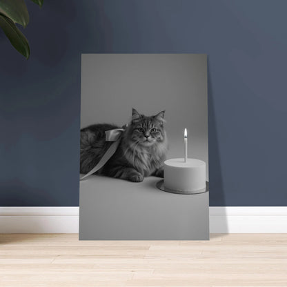Svartvit katt med tårtljus, mystisk och elegant djurposter