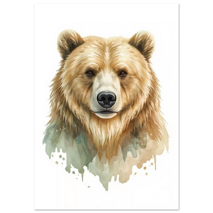 Porträtt av en brunbjörn i akvarell – Målad poster